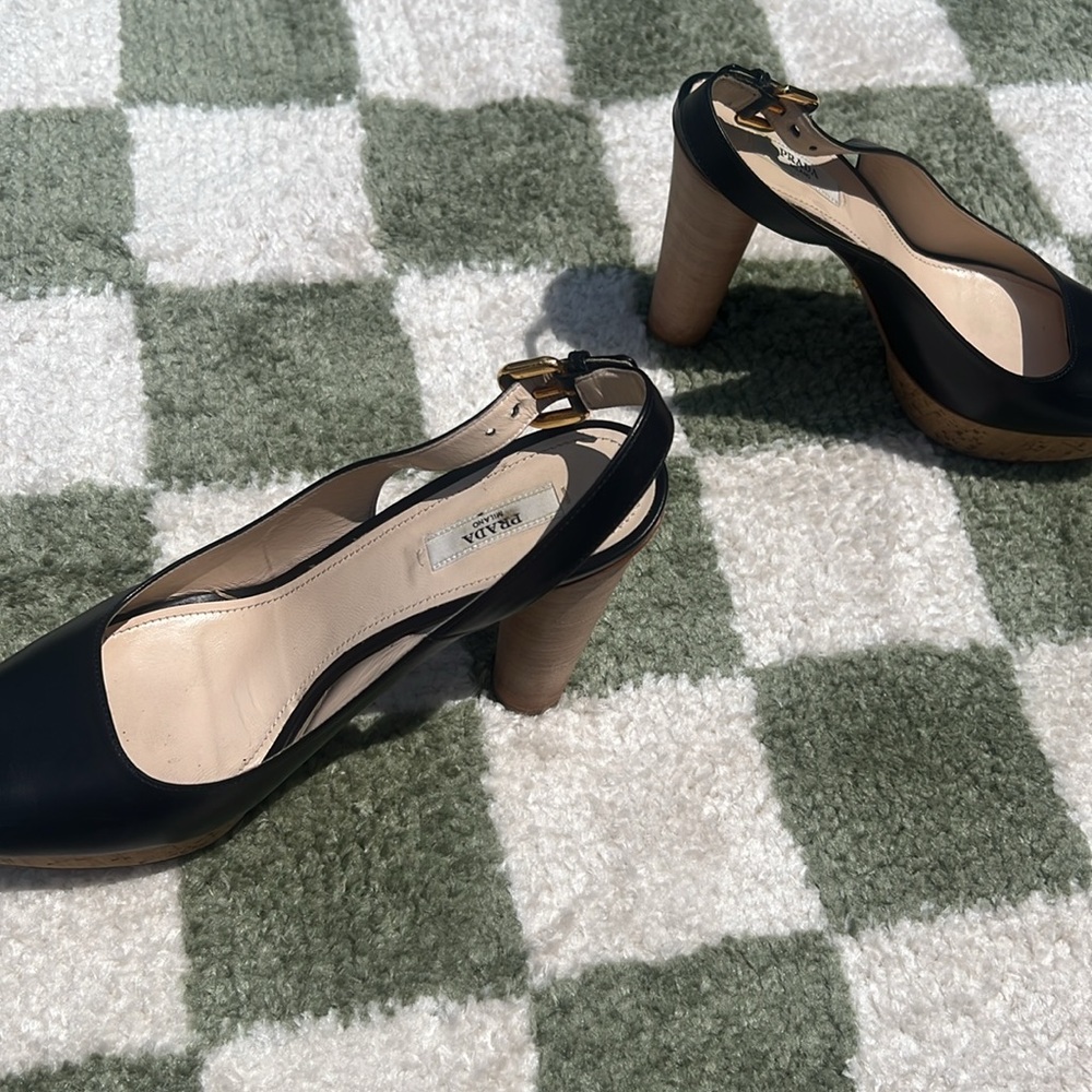 PRADA BLACK PEEP TOE CORK PLATFORM PUMPS - box included - Picture 11 of 17